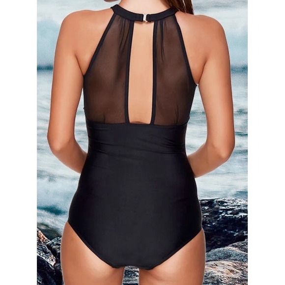 Black Mesh One Piece Swimsuit Bathing suit Minimalist Resort Luxe Sophisticated - Picture 3 of 12